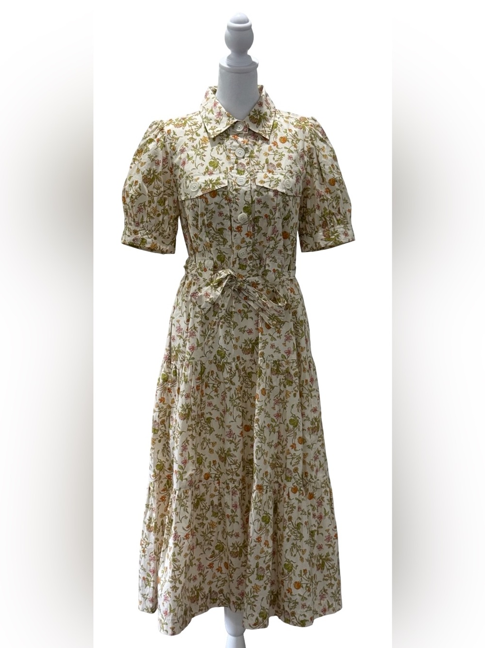 NWT Derek Lam 10 Crosby Buffy Utility Floral Midi Dress Puff Sleeve Size 6 - Picture 5 of 13